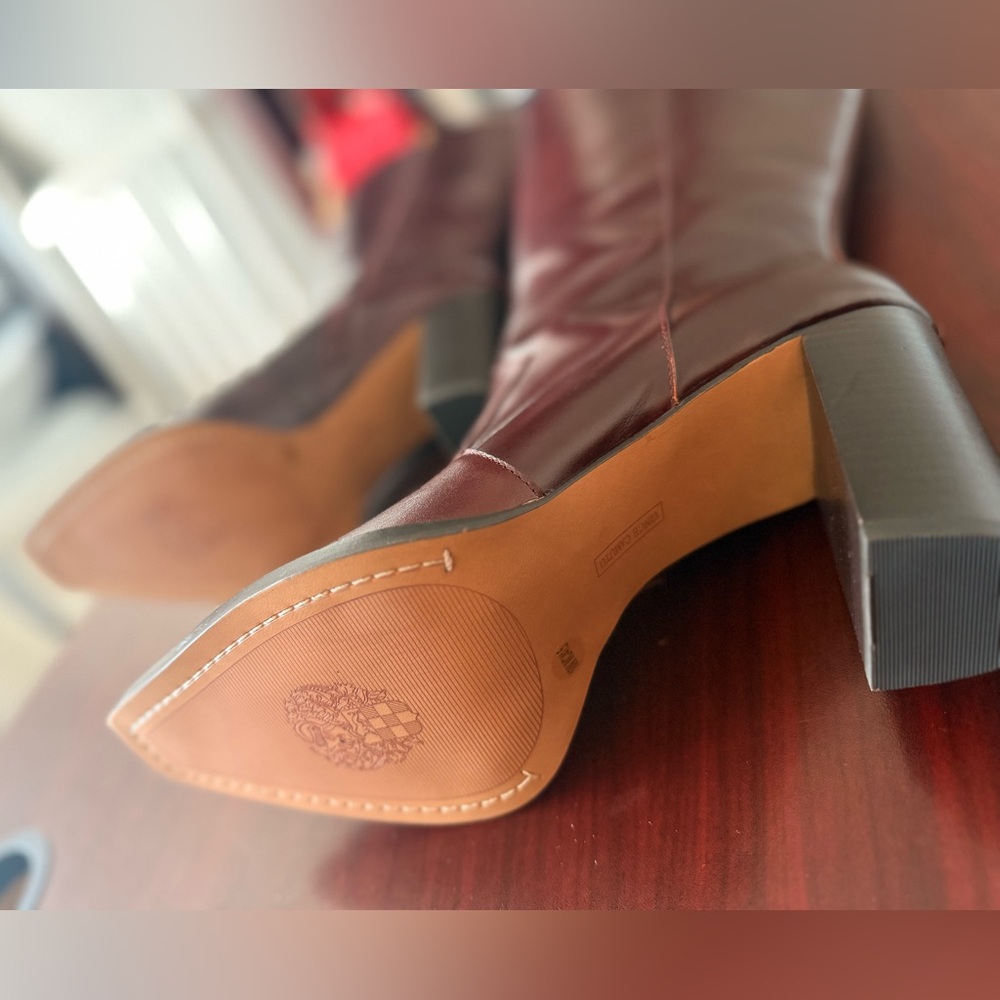 NWT  Vince Camuto Women's Tall Leather Block-Heel Boots - Burgundy - Picture 6 of 14